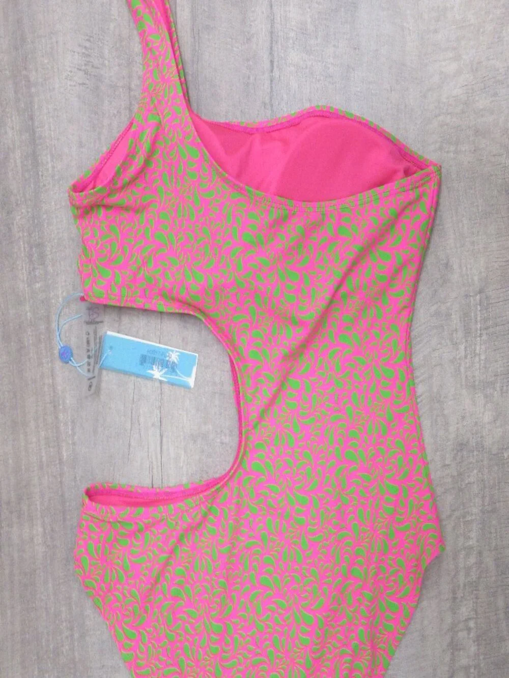 STYLISH SWIMWEAR ONE SHOULDER CUT OUT BATHING SWIM SUIT WOMEN M PINK GREEN